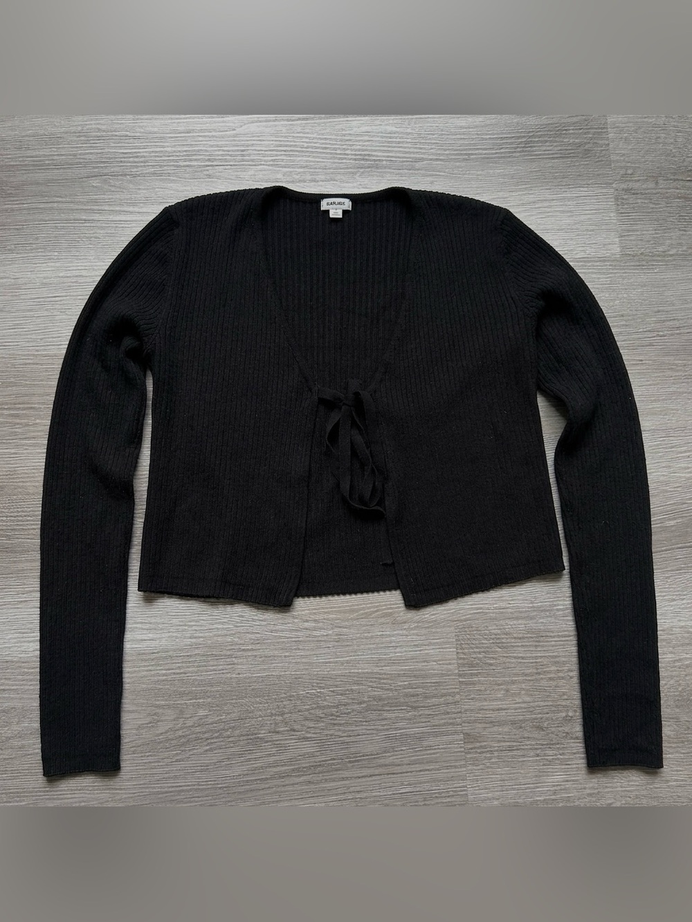 Garage Black Ribbed Tie-Front Cropped cardigan Sweater - size S